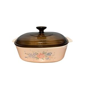 Corning Ware A-2-B 2 Liter Casserole Dish English Meadow Floral with Amber Lid